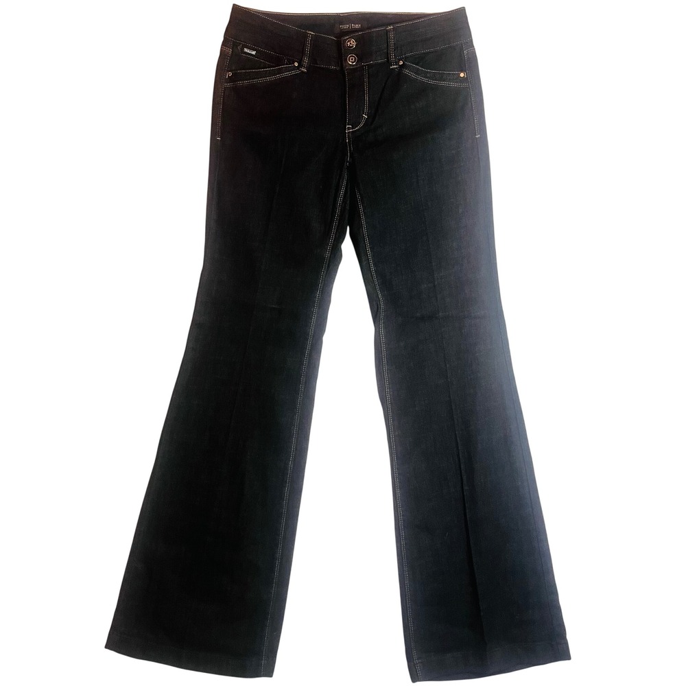 White House Black Market Blanc Trouser Leg Jeans Dark Indigo Contrast Stitch 4R